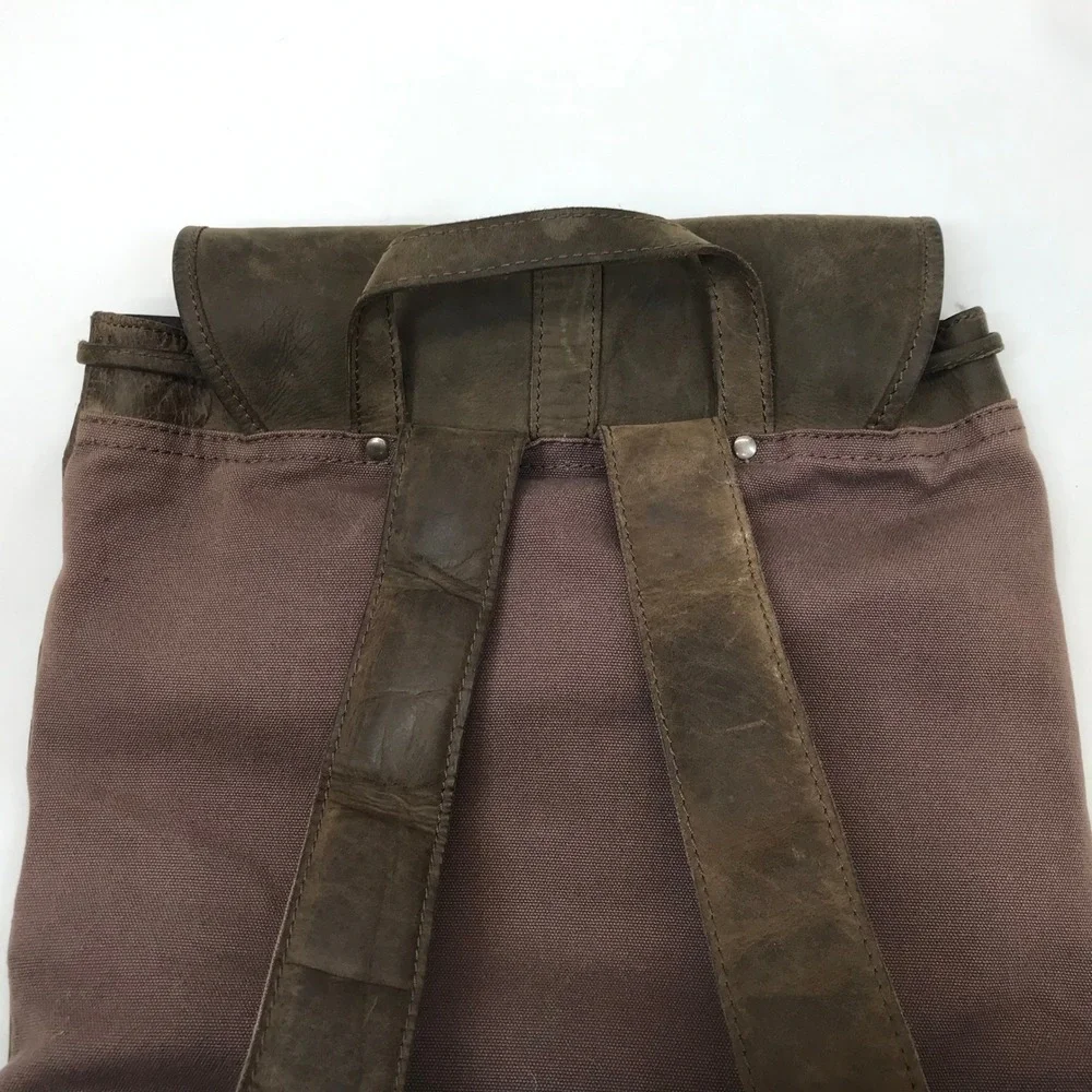 Gusti Leder Studio Brown Distressed Leather Canvas Rucksack Backpack Unisex